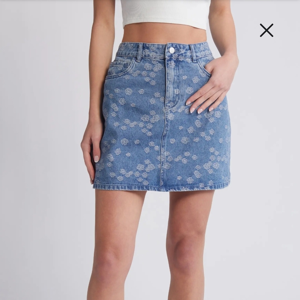 Floral Blue Denim Skirt